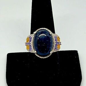 Awesome Vintage Silver Ring With Blue And Purple Stones